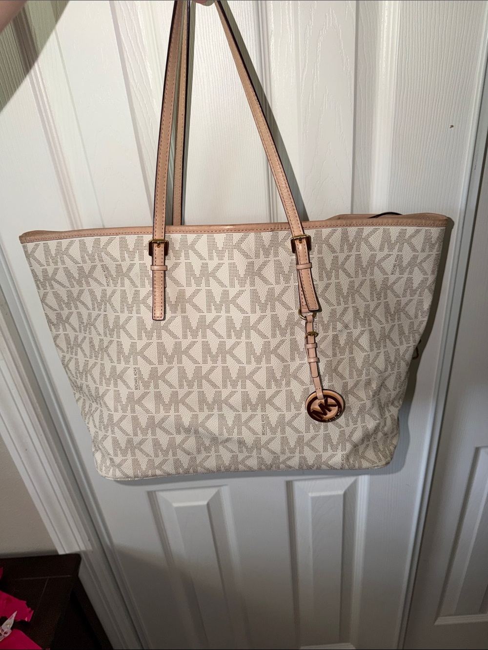 Michael Kors Beige and Light Tan Signature MK Logo Tote
